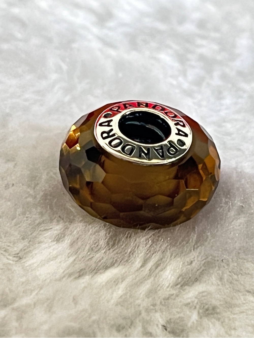 Pandora Faceted Amber Brown Murano Glass Charm